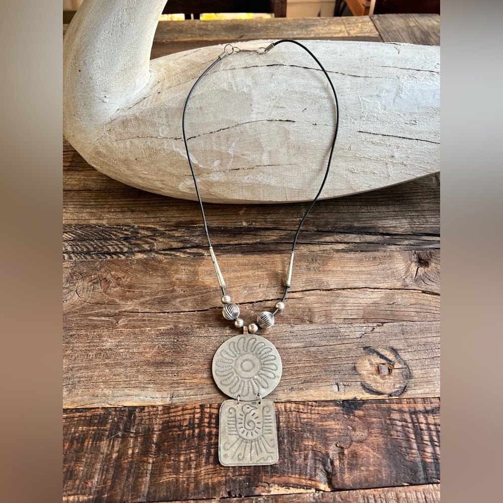 Boho Sun Pendant Necklace in Antique Silver